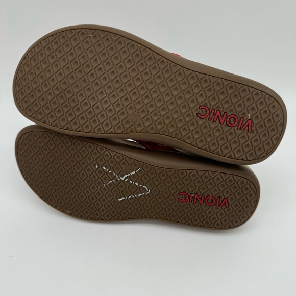 Vionic Tide Red Leather Laser Cut Toe Post Thong Sandal Flip Flop Size 8 - Picture 9 of 13